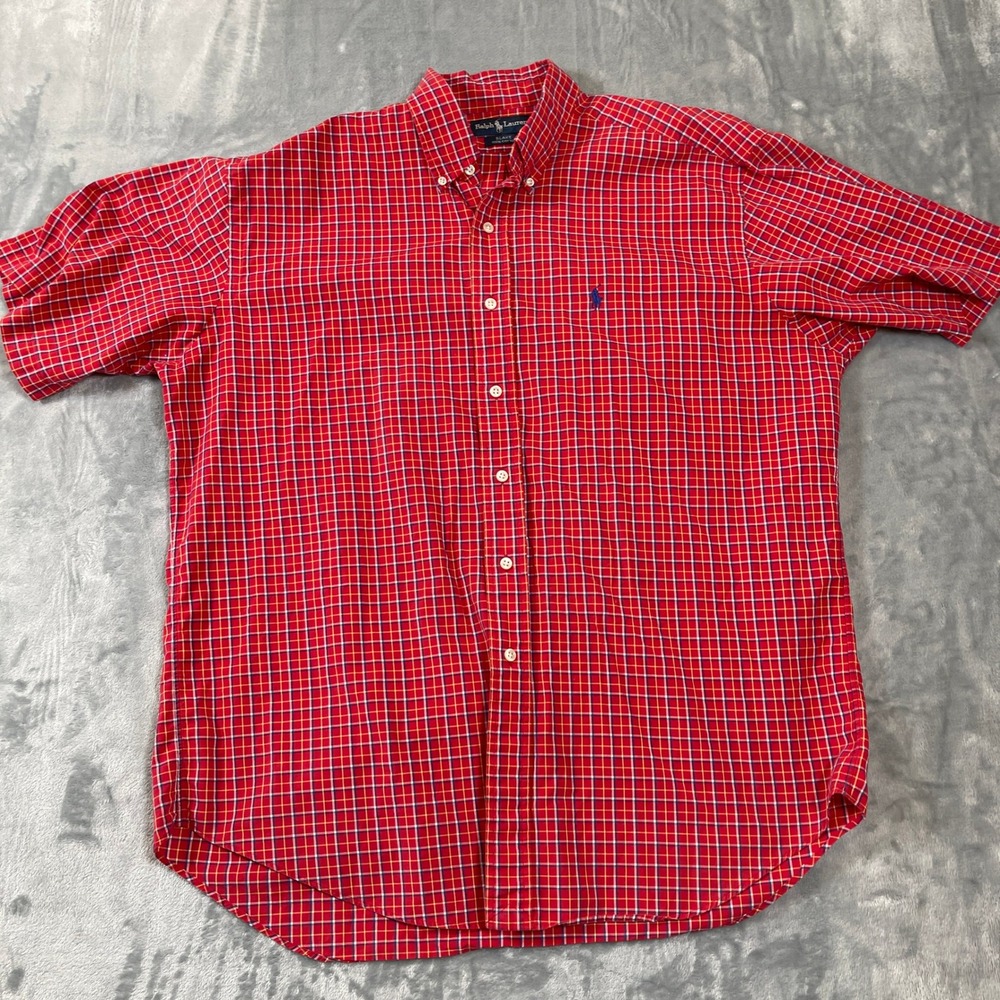 Ralph Lauren Blake Mens Large Red Plaid Short Sleeve Button Down Cotton Shirt
